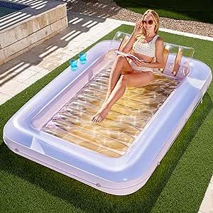 Sloosh XL Inflatable Tanning Pool Lounge Float, 85" x 57" Extra Large Sun Tan Tub Adult Pool Floats Raft for Pool Sunbathing Suntan Blow up Pool Lounger Tanning Bed Floatie for Adults, XL-Golden White Decorating A Deck, Tanning Pool, Pool Floats For Adults, Blow Up Pool, Pool Rafts, Hot Tubs Saunas, Pool Lounger, Tanning Bed, Summer Tanning