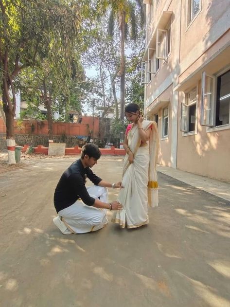 Onam Couple Photoshoot, Onam Couple Photos, Farewell Couple Pictures, Foods Diabetics Should Avoid, Desi Love, Saree Poses, Friend Poses Photography, Blood Sugar Control, Couple Picture Poses