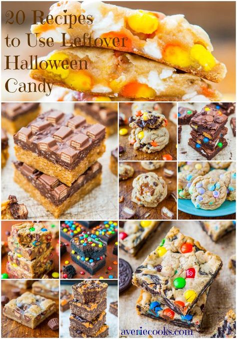 20 Recipes to Use Leftover Halloween Candy - Put it to better use than just eating it right out of the bag! Fun, easy recipes using a wide variety of candy at averiecooks.com Halloween Candy Recipes, Leftover Candy, Leftover Halloween Candy, Averie Cooks, Candy Bars, Colorful Candy, Holiday Cooking, Halloween Recipes, Sweet Desserts