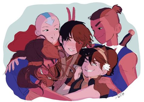 Hug Pose, Hugging Drawing, Hug Illustration, Avatar Legend Of Aang, Friends Hugging, Group Hug, Yip Yip, Avatar The Last Airbender Funny, Avatar Fan Art