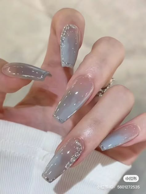 Gell Nails Extensions Design, Fake Nail Design Ideas, Nail Designs January, Cold Nails, Juicy Nails Korean, Icicle Nails Korean, Douyin Sparkly Nails, Blue Icicle Nails Korean, Asian Nails