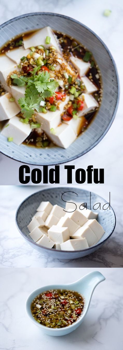 Cold Asian Lunch Ideas, Cold Tofu Salad, Tofu Dinners, Korean Tofu Recipes, Cold Tofu, Soy Sauce Dressing, Recipes Tofu, Szechuan Recipes, Trendy Recipes