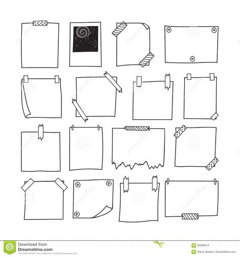 Illustration about Set of hand drawn paper notes. Notepapers and photo frame. Sketch papers for your messages. Vector illustration. Illustration of blank, note, education - 85084812 Frame Sketch Drawings, Frame Design Drawing, Photo Frame Drawing, Photo Frame Illustration, Banners And Frames, Bullet Journal Boxes, Frame Sketch, Ide Jurnal, Notes Illustration