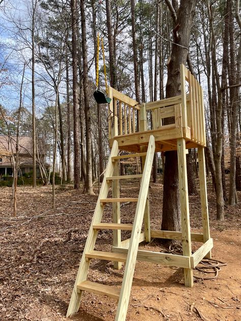 Backyard Zip Line, Zip Line Platform, Tree House Plans, Zip Line, Deer Stand, Swing Set, Outdoor Landscaping, Play House, Enchanted Forest