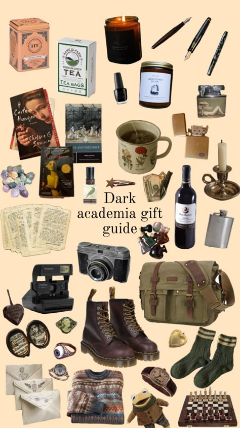 Dark academia gift guide #darkacadademia #giftideas Dark Academia Christmas, Chaotic Academia Aesthetic, Dark Academia Guide, Style Dark Academia, Girly Christmas Gifts, Academia Aesthetic Outfit, Dark Academia Wallpaper, Librarian Style, Dark Academia Outfits