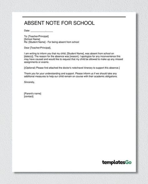 "Keep your child's school attendance on track with our editable Absent Note For School template. In just three steps, create a letter that includes all necessary details. Our user-friendly platform makes it easy to edit and download the text in a minute, saving you time and hassle. Visit TemplatesGo today to create your note quickly and efficiently. And make sure to follow us for new weekly templates that will make your life easier! Parent Letters From Teachers, Absent Letter, Excuse Letter, Application Letter For Teacher, Absent From School, Letter School, Absent Students, How To Make Letters, School Date