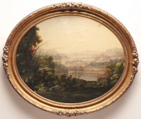 John R. Johnston "River Landscape" Oval Oil on Canvas | August 6, 2016 Auction at Rafael Osona Auctions Nantucket, MA River Landscape, Retro Images, Oil Canvas, Timeless Art, Art Auction, Oil Painting Landscape, Nantucket, Painting Crafts, Art And Architecture