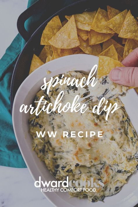 Weight Watchers Spinach Artichoke Dip, Ww Spinach Artichoke Dip, Ww Artichoke Dip, Ww Spinach Dip, Weight Watchers Game Day Food, Weight Watcher Dips, Weight Watchers Dip Recipes, Light Party Food, Healthy Game Day Food