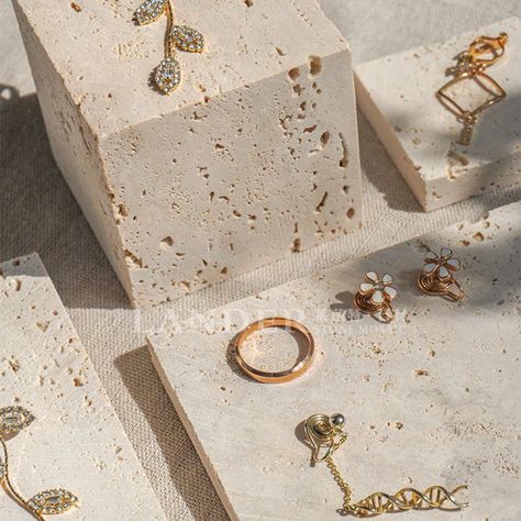 Travertine Jewellery Display, Props For Jewellery Photography, Bauble Display, Product Photography Props, House California, Jewelry Shop Display, Stone Display, Jewelry Booth, Jewerly Displays