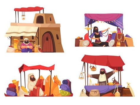 Outdoors oriental bazaar isolated illust... | Free Vector #Freepik #freevector #islamic #cartoon #arabic #creative Bazaar Illustration, Photographer Illustration, Aladdin Jr, Empire Ottoman, Cartoon Books, Islamic Cartoon, Arabic Design, City Illustration, Composition Design