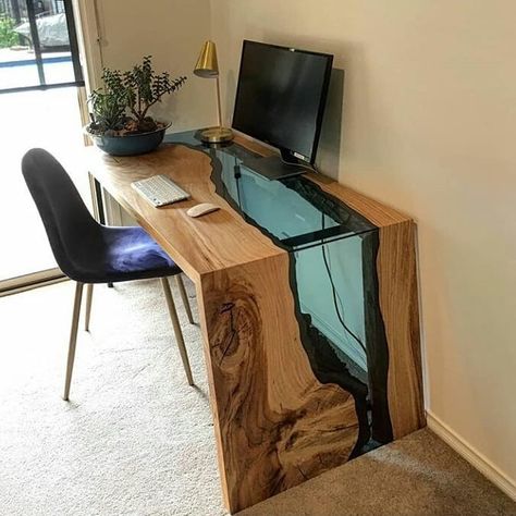 Epoxy table for homeoffice #business #epoxy #epoxytable #resin Gaming Desks, Diy Computer Desk, Koti Diy, Wood Resin Table, Desk Diy, Air Clay, Wood Table Design, Home Office Inspiration, Work Diy