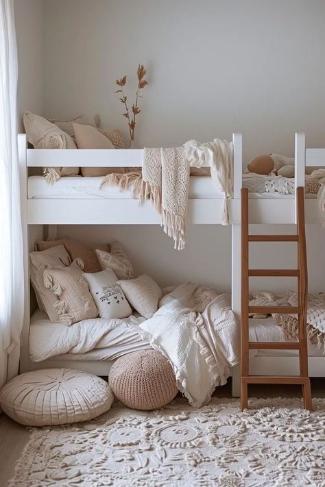 Simple Girls Room Ideas, Small Girls Bedroom Ideas For Two, Girls Sharing Bedroom Ideas, Modern Farmhouse Girls Bedroom, Shared Toddler Girls Room, Sisters Room Ideas, Shared Girls Room Ideas, Small Shared Girls Bedroom, Sister Bedroom Ideas Shared Rooms