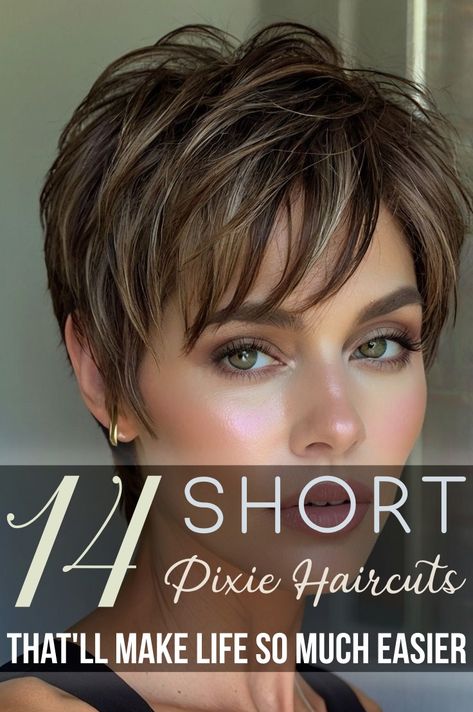 We know how important haircuts are for every woman. If you are looking for the right hairstyle, you are definitely in the right place! The pixie cut is a very short cropped cut where the hair lays very close to the scalp. Pixie haircut is a stunning style that you may want to try out. Wash And Wear Pixie Haircut, Layered Short Haircuts For Thick Hair, Nice Short Haircuts For Women, Judy Dench Hair Pixie Cuts, Bob And Pixie Haircut, Nothing But Pixies Haircuts, Back Of Pixie Haircut Neckline Fine Hair, Stacked Short Haircut, Stacked Pixie Haircut Over 50