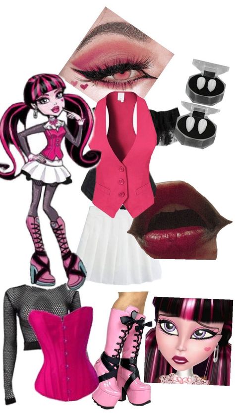 Draculaura Halloween Costume, Draculaura Halloween, Draculaura Aesthetic Outfit, Draculaura Costume, Monster High Halloween Costumes, Monster High Makeup, Monster High Halloween, Monster High Cosplay, Monster High Costume