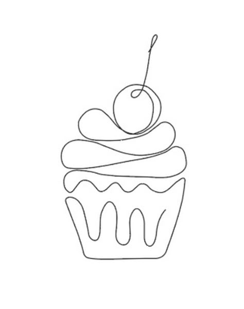 Cupcake Line Drawing, Cupcake Outline, Embroidery Drawing, Cake Drawing, Bikinis Crochet, Continuous Line Drawing, Ink Wash, Art Food, Wire Crafts