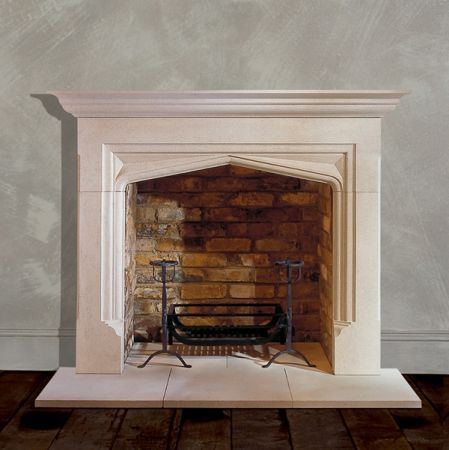 Tudor Arch, Arch Fireplace, Hostel Tips, Limestone Fireplace Surround, Custom Fireplace Mantels, Fire Surrounds, Stone Fireplace Surround, Dark Emperador, Fire Basket