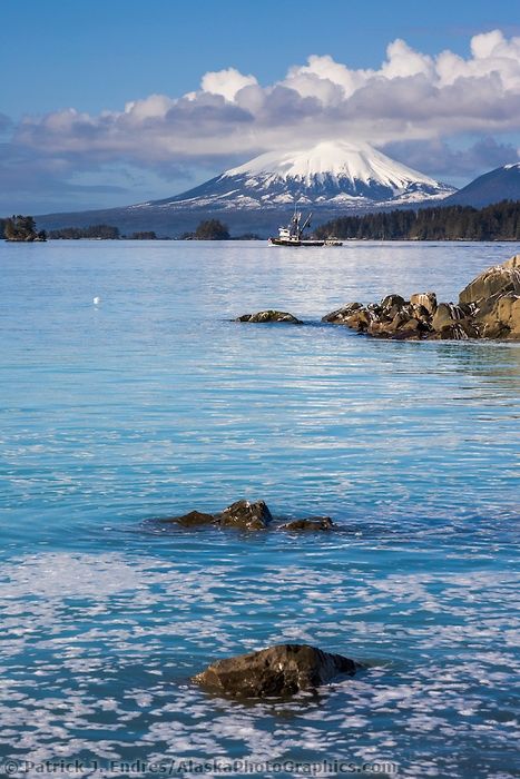 Commercial fishing boat passes by Mount Edgecumbe, Sitka Sound, southeast, Alaska #sitka #sitkasound #alaska #ak #usa #mountains Southeast Alaska, Mountain Clouds, Sitka Alaska, North To Alaska, Alaska The Last Frontier, World Most Beautiful Place, Places In The World, Alaska Cruise, Alaska Travel