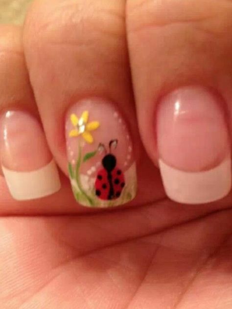 Twee Style Nails, Twee Nails, Flowers With Ladybugs Tattoo, Bug Nails Acrylic, Nails With Ladybug Design, Bug Nails Art, Twee Aesthetic, Twee Fashion, Quote Tumblr