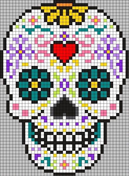 Grille Pixel Art, Cross Stitch Skull, Pixel Art Minecraft, Modele Pixel Art, Art Perle, Pixel Crochet, Pixel Art Grid, Graph Paper Art, Halloween Cross Stitches