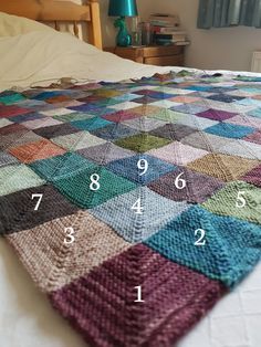 Knitted Mitred Squares Pattern, Knitted Mitred Square Blanket, Knit Quilt Squares, Mitred Squares Knitting Blanket, Scrappy Knitted Blankets, Mitred Squares Knitting, Scrap Yarn Knitting Projects, Sock Yarn Projects, Sock Yarn Blanket