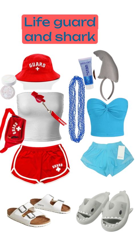 Life Guard Costume Halloween, Shark And Lifeguard Costume, Squints And Lifeguard Costume, Life Gaurd Costume Halloween Girl, Lifeguard Halloween, Guard Costume, Life Guard, Girl Costumes, White Skirts