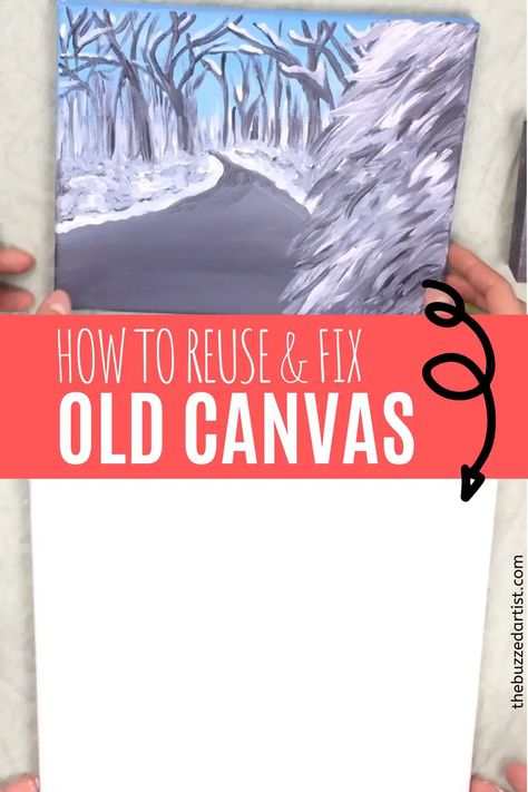 How to reuse and fix old canvas. Learn how to repurpose canvas and upcycle to save money and make more art. How To Reuse Canvas Painting, How To Paint Over A Canvas Picture, Reuse Old Canvas Painting, How To Reuse A Canvas, Reusing Canvas Paintings, Canvas Upcycle Diy, How To Paint Over Old Canvas Painting, Repurpose Old Canvas Art, Painting Over Old Canvas Art