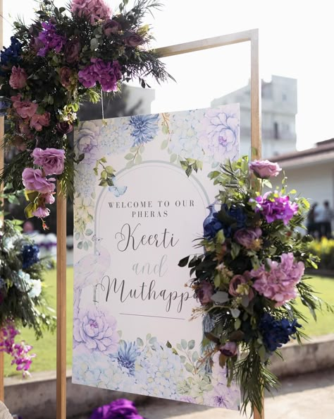 Some colour palettes make us smile as we work 🩵 Keerti & Muthappa 🩵 Design, Production & Decor - @elegantweddingsindia Gorgeous Venue - @valura_venue Photography - @platform_9n3.4 #weddingdecor #elegantweddingsindia #weddingvenuebangalore #indianweddings Marriage Welcome Board, Wedding Name Board Design, Engagement Welcome Board Ideas, Welcome Boards Wedding, Haldi Mehendi Decoration, Wedding Name Board, Mehendi Decoration, Wedding Poster Design, Marriage Hall