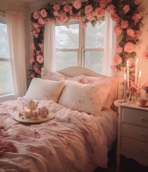 Grandma Core Bedroom, Coquette Rooms, Pretty Beds, Cute Bedrooms, Coquette House, Mv Ideas, Girly Apartment Decor, Feminine Bedroom, Deco Studio