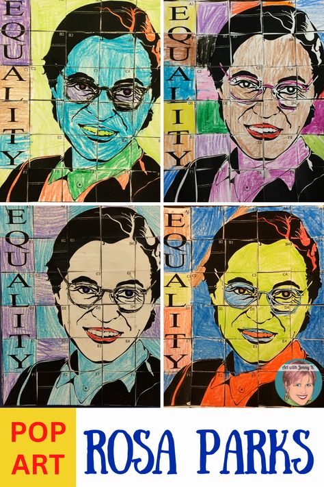 Pop Art Rosa Parks ***FREE*** art integration project for kids. Rosa Parks Art, Pop Art Template, Art With Jenny K, Salvador Dali Art, Dali Art, Pop Art Colors, Christmas Art Projects, Thanksgiving Activities For Kids, Back To School Art