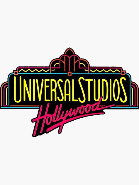 "Universal Studios Hollywood Vintage Logo " Sticker by KissFromKris | Redbubble Universal Studio Stickers, Movie Logo Aesthetic, Hollywood Typography, Universal Studios Logo, Hollywood Logo, Glamour Logo, Old Hollywood Decor, Universal Logo, Hollywood Decor