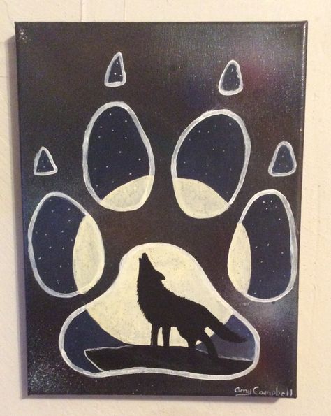 Easy Animal Paintings On Canvas, Easy Animal Painting Ideas, Animal Painting Ideas On Canvas, Painting On Black Canvas Ideas, Dog Acrylic Painting Easy, Diy Dog Art Canvas, Easy Silhouette Paintings, Animal Canvas Paintings Easy, Wolf Painting Ideas