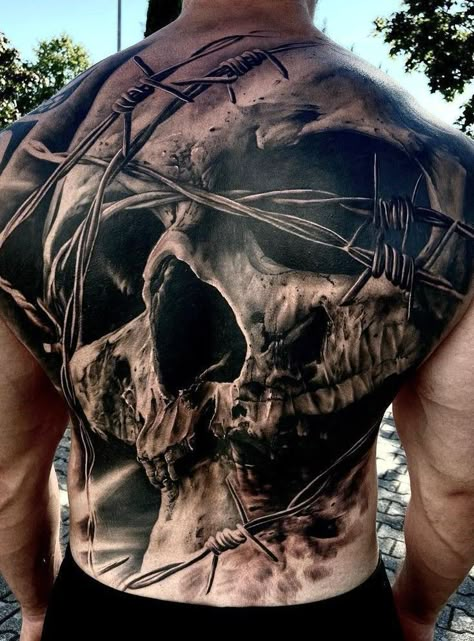 Tattoo Pierna, Evil Skull Tattoo, Skull Hand Tattoo, Torso Tattoos, Skull Sleeve Tattoos, Model Tattoo, Skull Sleeve, Back Piece Tattoo, Full Back Tattoos