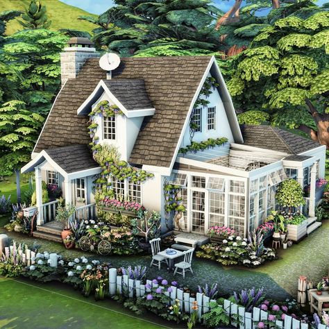 Karina Ashley | Peter Rabbits cottage. New speed build up. Link in bio. Inspired by the cottage from @officialpeterrabbit @peterrabbitmovie. No… | Instagram Cottage House Inspo Exterior, Cottage House Sims 4 Floor Plan, Gallery Houses Sims 4, Build Inspo Sims, Sims 2 Cottage, Small Sims House Layout, Peter Rabbit House, Cute Sims House, Sims 4 Vintage House