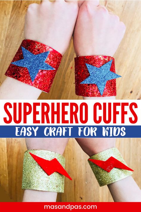 Superhero Activities Elementary, Superhero Cape Craft, Superhero Cuffs, Superhero Preschool, Superhero Craft, Superhero Camp, Super Hero Activities, Diy Superhero Costume, Superhero Dress Up