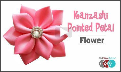 Kanzashi Pointed Petal Flower, YouTube Video - The Ribbon Retreat Blog Seasonal Quilts, Rosette Headband, Kanzashi Tutorial, Ribbon Flower Tutorial, Diy Hair Accessories Ribbon, Satin Ribbon Flowers, Fabric Flower Tutorial, Flower Video, Kanzashi Flowers