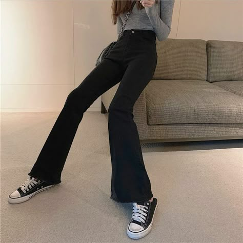 Black Boot Cut Jeans Outfit, Black Bootcut Jeans Outfit, Black Flare Jeans Outfit, Bootcut Jeans Outfit, High Waist Denim Pants, Black Flared Jeans, High Waisted Jeans Outfit, Flare Jeans Outfit, Black Flare Jeans