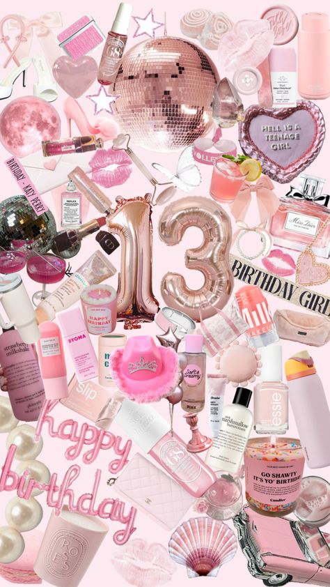 #13birthday #pinkaesthethic #pastelpink #birthdaygirl #13thbday #13 13 Birthday Picture Ideas, 14th Birthday Party Ideas, Birthday Sleepover Ideas, Thirteenth Birthday, Vintage Birthday Cakes, Happy 13th Birthday, Birthday Collage, Cute Birthday Ideas, Birthday Wallpaper