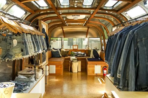 Levi's® Airstream Trailer Pop-Up Store Recap Caravan Shop, Window Display Retail, Airstream Remodel, Airstream Trailer, Airstream Interior, Airstream Renovation, Trailer Interior, Mobile Store, Vintage Airstream