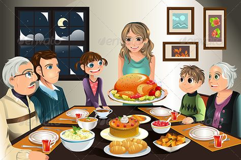 Thanksgiving Family Dinner, Thanksgiving Cartoon, Thanksgiving Stories, Holiday Stories, Scene Drawing, Family Cartoon, Thanksgiving Family, Happy Thanksgiving Day, Cartoon Images