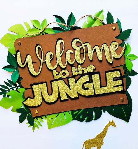 Welcome to the Jungle  Childrens Party Jungle sign   #jamelloveandpaper Jungle Signs Safari Party, Jungal Theme Decoration, Jungle Welcome Sign, Welcome To The Zoo Sign, Jungle Theme Graduation Party, It’s A Jungle Out There, Cricut Jungle Theme, Jungle Decorations Party, Jungle Theme School Decorations