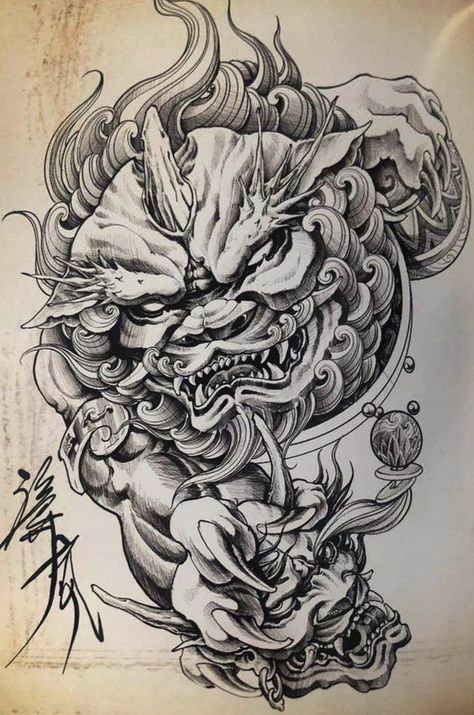 Hannya Maske Tattoo, Hannya Maske, Japanese Foo Dog, Foo Dog Tattoo Design, Foo Dog Tattoo, Hannya Mask Tattoo, Dynamic Wallpaper, Samurai Tattoo Design, Chicano Style Tattoo