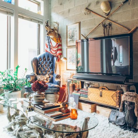 Browse Photos | Apartment Therapy Maximalist Loft, Maximalist Living Room, Brooklyn Apartment, Ikea Chair, Mountain Living, Century Decor, Metal Side Table, New York Apartment, Loft Apartment