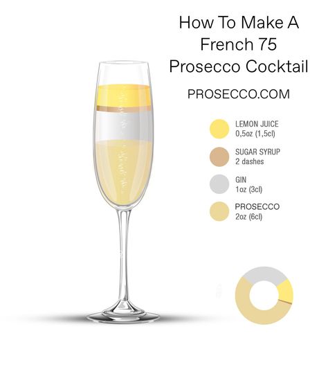 How to Make a French 75 Cocktail with the Best Prosecco? Cocktail With Prosecco, Watercolor Cocktails, Prosecco Punch, Fun Beverages, French 75 Cocktail Recipes, Classic Gin Cocktails, French 75 Cocktail, Coctails Recipes, Prosecco Cocktails