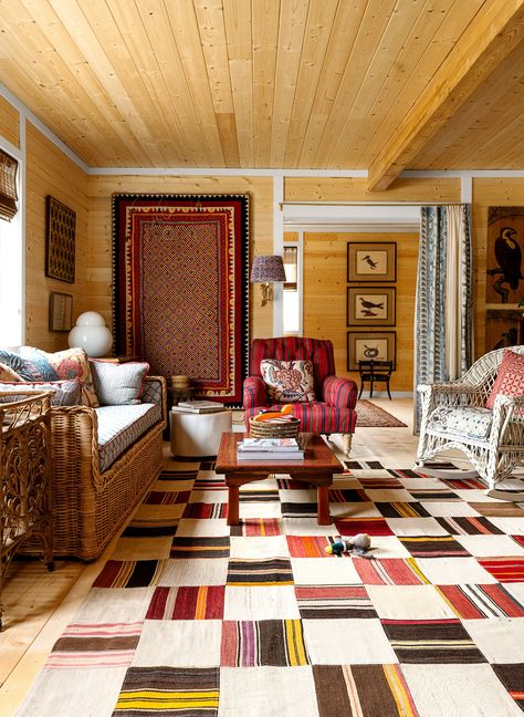 Get the Look of Markham Roberts and James Sansum Pattern-Filled House | Architectural Digest Tattoo Modern, Craft Cabinet, English Room, Painted Wicker, Large Table Lamps, Wood Ceilings, A Living Room, Architectural Digest, Visual Comfort