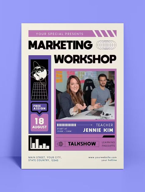 Marketing Workshop Flyer Template AI, EPS, PSD Coding Flyer Design, Flyers Template Design, Workshop Poster Design Layout, Art Contest Poster, Workshop Graphic Design, Informative Flyer Design, Info Flyer Design, Workshop Poster Design Ideas, Workshop Design Poster