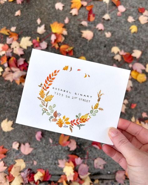 Paper Source UVillage | Day 26: Watercolors #bewitchingenvelopes #papersource #watercolor #micronpen #handlettering #snailmail #fall #autumn | Instagram Fall Envelope Art, Fall Handlettering, Autumn Calligraphy, Autumn Instagram, Envelope Art, Paper Source, Fall Autumn, Hand Lettering, Borders