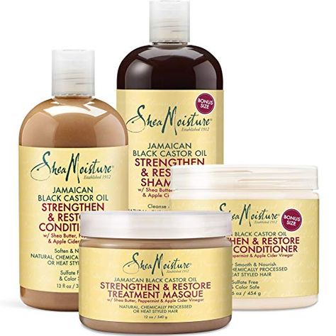 Click here to buy the Shea Moisture Strengthen Grow & Restore Combo Bundle for yourself or that special natural on your holiday list. Shea Moisture Shampoo, Castor Oil Shampoo, Curl Products, Jamaican Castor Oil, Skin Vitamins, Castor Oil For Hair Growth, Hair Care Growth, Hair Care Regimen, Shea Moisture