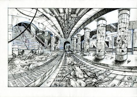 ArtStation - Panoramic fish eye drawing, Sarah Cheok How To Draw Fish Eye Perspective, Fish Eye Illustration, Drawing Fish Eye Perspective, Fish Eye City Drawing, Fish Eye Lens Drawing, Fish Eye Pov Drawing, Fish Eye Drawing Perspective, Fish Eye Perspective Drawing, Fish Perspective