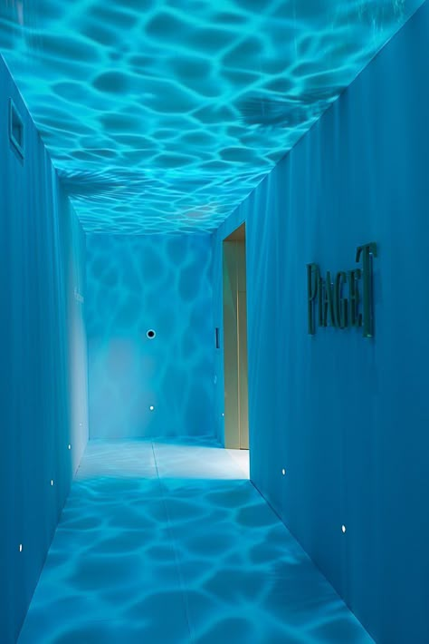 Sea Exhibition Design, Underwater Interior Design, Water Exhibition Design, Aquatic Interior Design, Ocean Art Installation, Underwater Hallway, Water Set Design, Water Interior Design, Ocean Exhibition