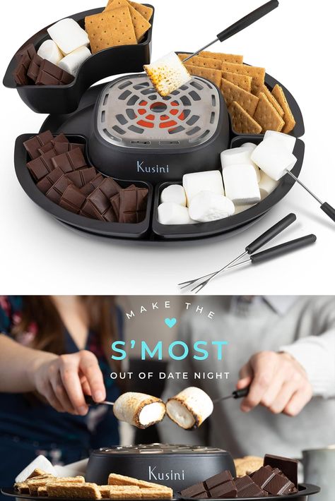 Kusini Smores Maker Tabletop Indoor - Flameless Electric Marshmallow Roaster – 4 Detachable Trays & 4 Roasting Forks – Gift Set & Date Night Idea.... Indoor Smores, Smores Maker, Electric Smoker, Kitchen Essentials, Forks, Movie Night, Housewarming Gift, Date Night, House Warming Gifts